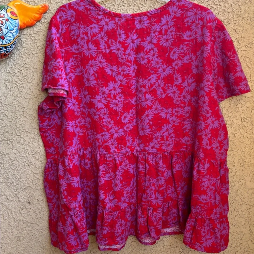 Terra & Sky Red Floral Tie-Neck Short Sleeve Tunic - Picture 4 of 5